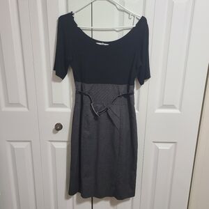 Josef Black and Gray Dress with Belt